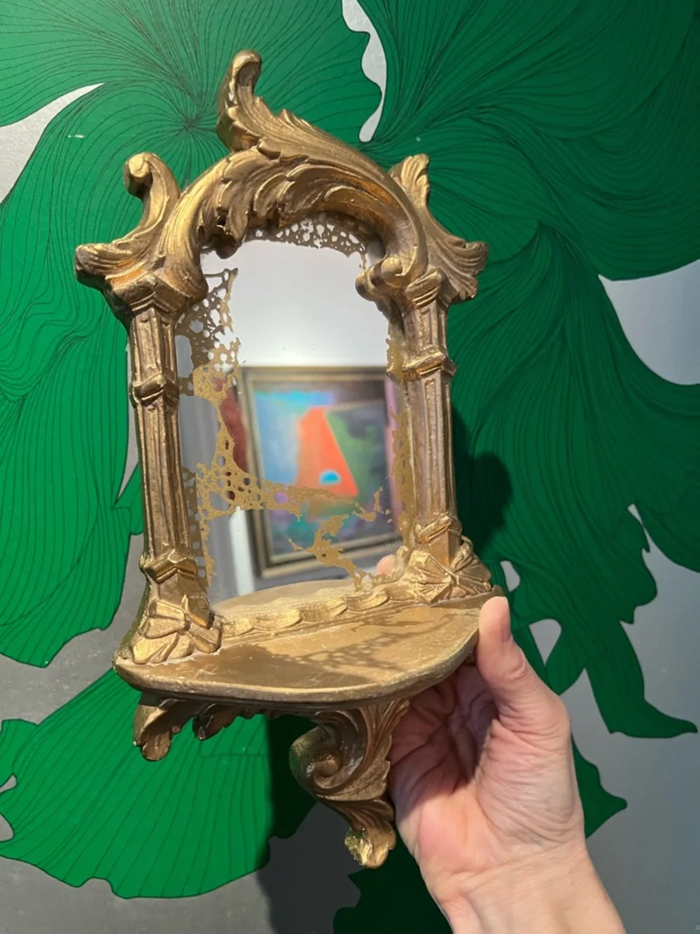 Vintage Gold Ornate Wall Mirror Shelf | Baroque Style Decorative Sconce